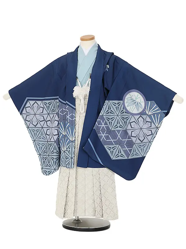 かんたん753レンタル B596紺モダン 松竹×ライトベージュラメ