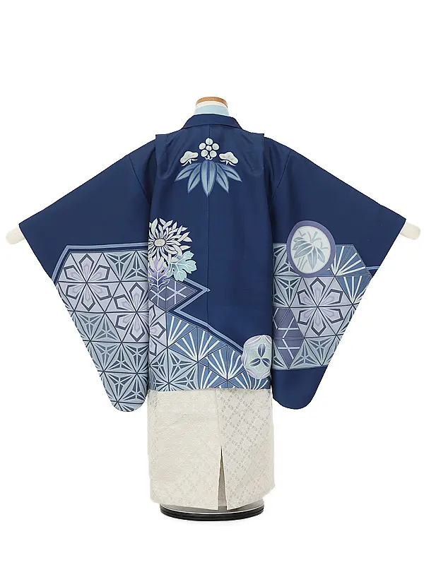 かんたん753レンタル B596紺モダン 松竹×ライトベージュラメ