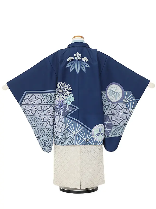 かんたん753レンタル B597紺モダン 松竹×ライトベージュラメ