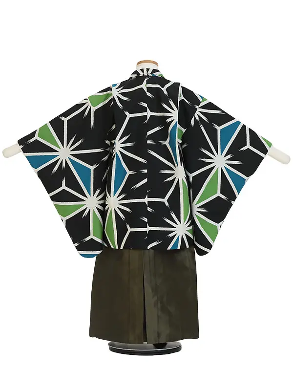 かんたん753レンタル  E568 黒地モダン麻の葉×モスグリーン