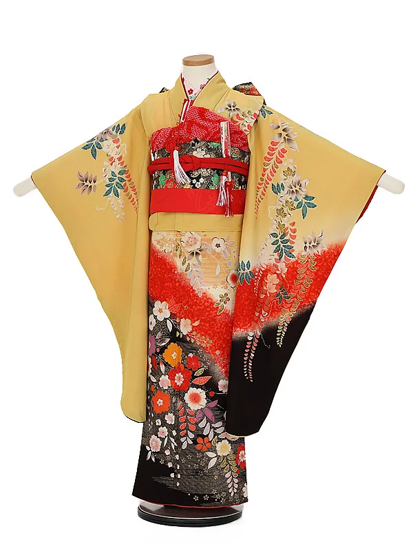 七五三レンタル(７歳女の子結び帯)7190 からし辻が花 藤