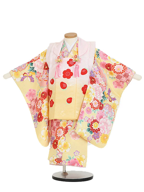 七五三(3歳女児被布)B430 黄花×ピンク黄色ぼかし