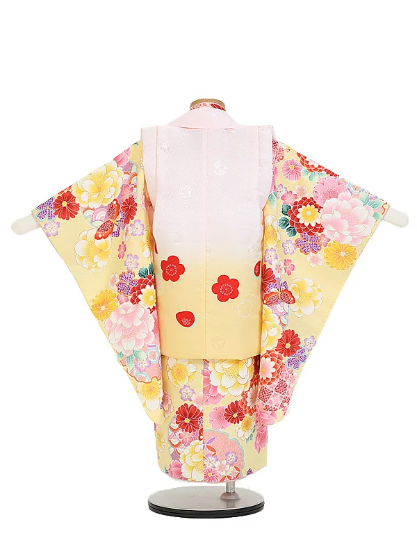 七五三(3歳女児被布)B430 黄花×ピンク黄色ぼかし