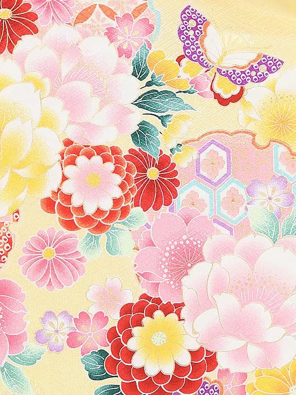 七五三(3歳女児被布)B430 黄花×ピンク黄色ぼかし