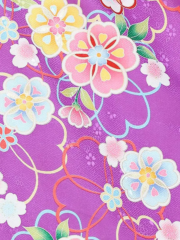 七五三(3歳女児被布)B439 華紫花柄×ピンク若草ぼかし