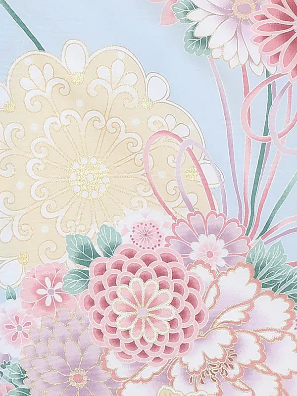 七五三(3歳女児被布)B442 水色 花てまり×クリームホワイト