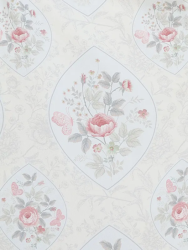 七五三(3歳女児被布)B443 うすクリームベージュ花×うすグレー柄