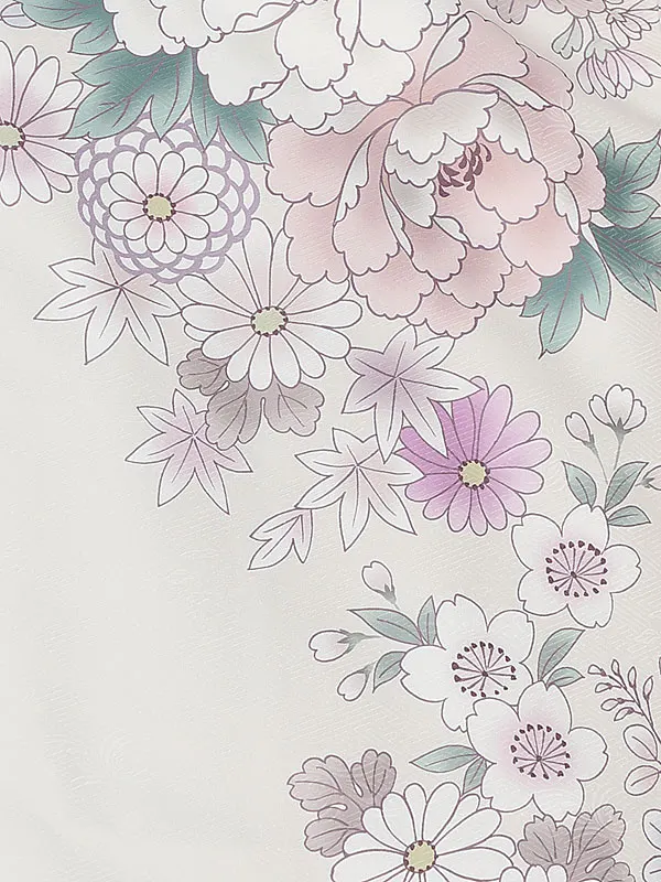 七五三(3歳女児被布)B446 花柄×ホワイトアイボリーP刺繍