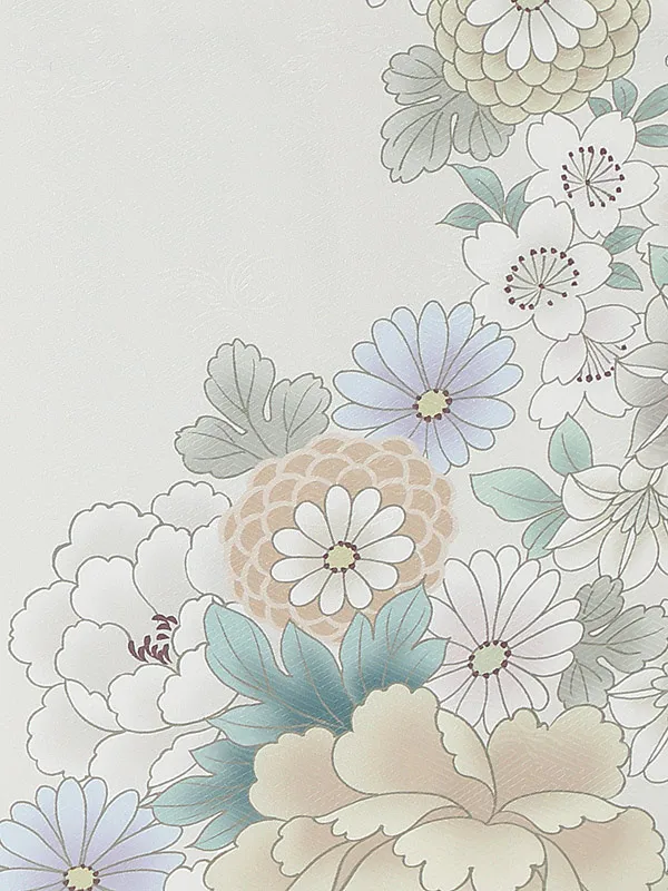 七五三(3歳女児被布)B451 白うすグリーン 花柄×オフホワイト P刺繍