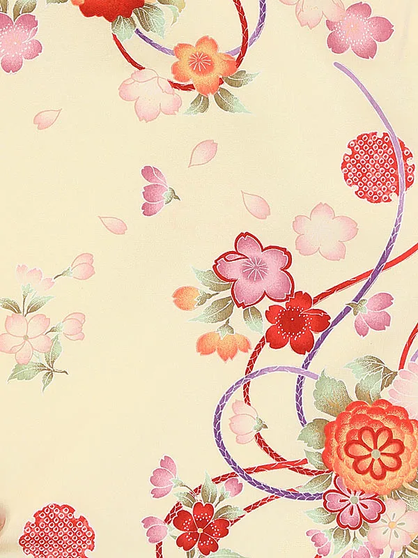 七五三(3歳女児被布)B453黄花てまり×ピンクの花の刺しゅう
