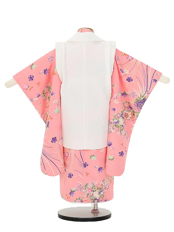 七五三(3歳女児被布)B455ピンク花てまり×白うさぎ刺しゅう