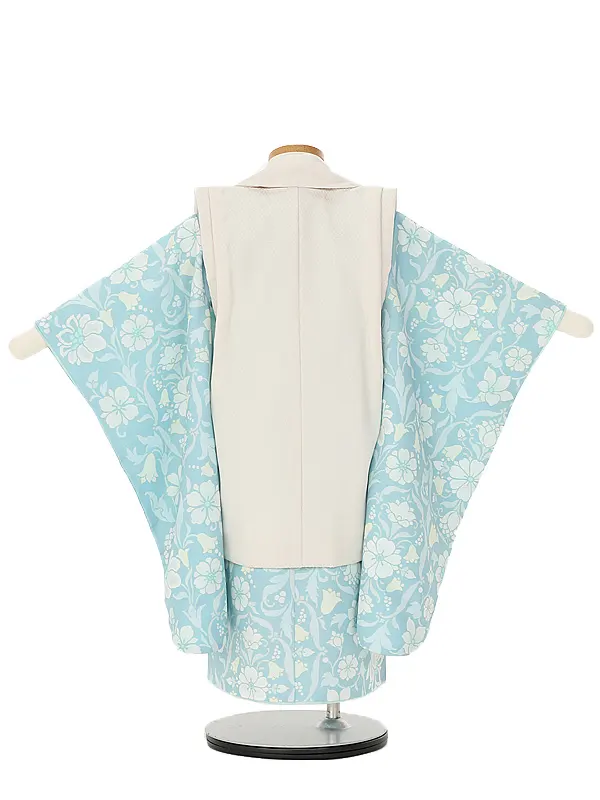 七五三(3歳女児被布)B458くすみ水色花×薄アイボリー花刺しゅう