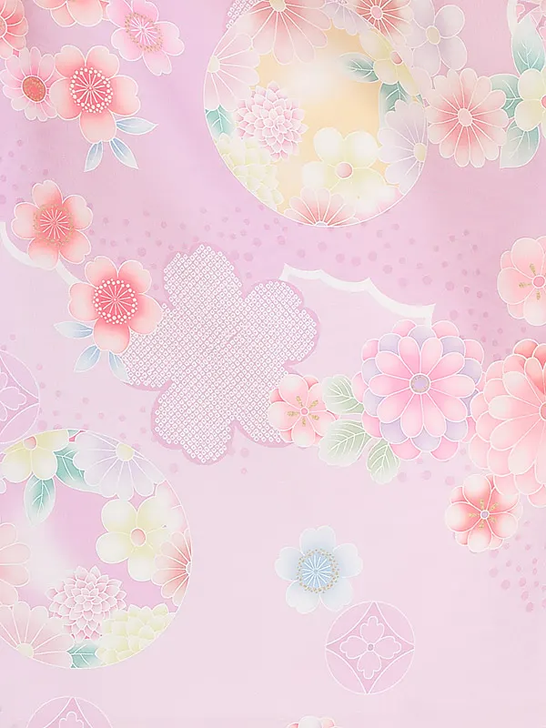 七五三(3歳女児被布)B464 オフ白リボン刺しゅう×うすパープルピンク花