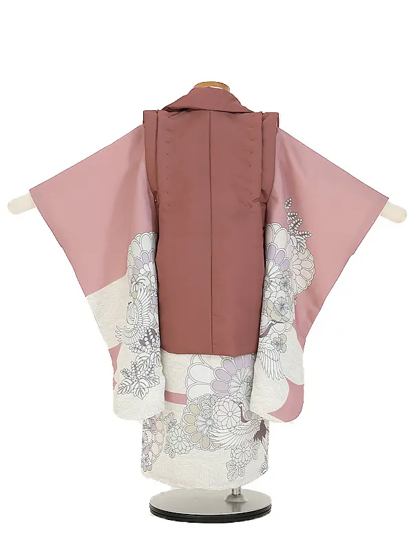 七五三(3歳女児被布)B467 小豆鶴×くすみピンク鶴祝菊