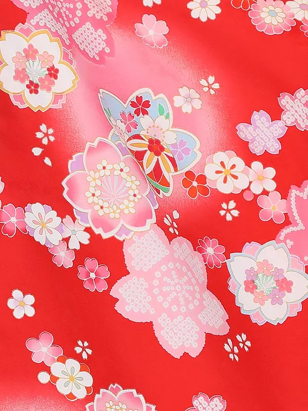 七五三(3歳女 被布)E387 赤桜×白かのこピンクぼかし花