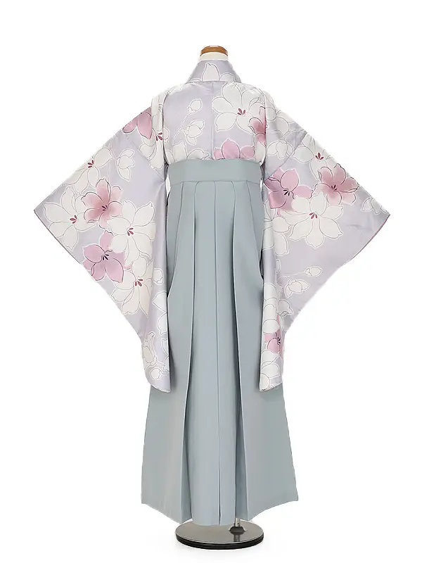 小学生卒業式かんたん袴(女の子) 9083薄紫花×薄ブルーグレー花刺しゅう