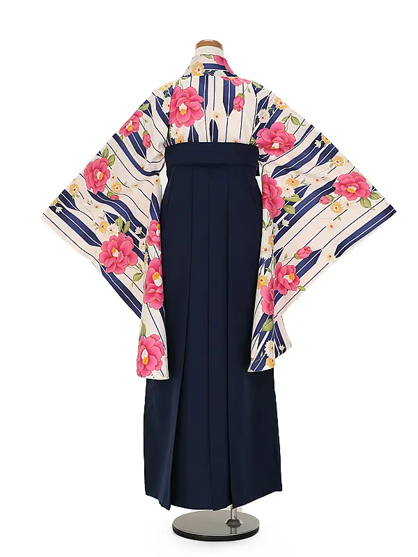 小学生卒業式かんたん袴(女の子) 9085春椿 紺矢羽根×紺花刺しゅう