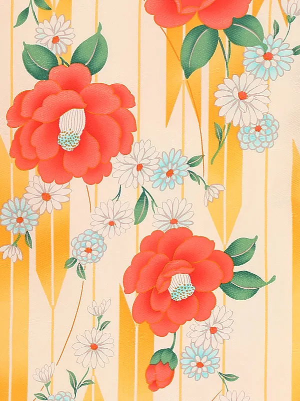 小学生卒業式かんたん袴(女の子) 9086春椿オレンジ矢羽根×ベージュ花刺しゅう