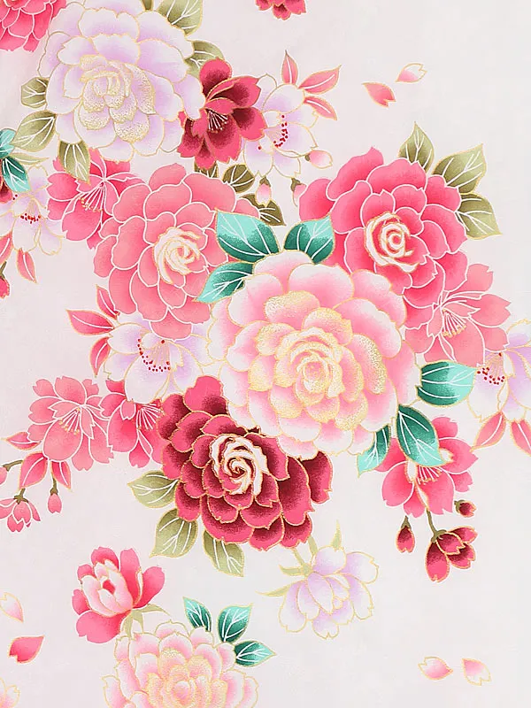 小学生卒業式かんたん袴(女の子) 9087白バラ×薄ブルーグレー花刺しゅう