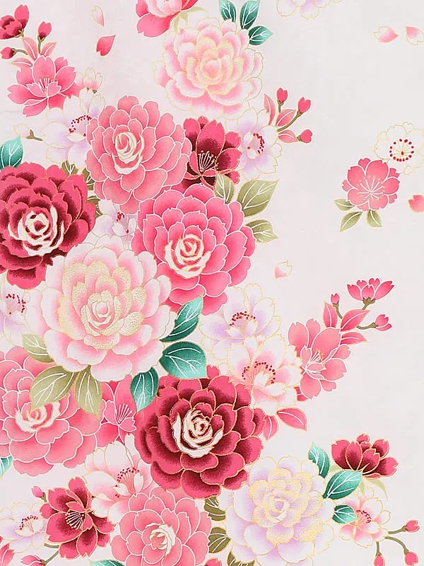 小学生卒業式かんたん袴(女の子) 9088白バラ×モーヴピンク花刺しゅう