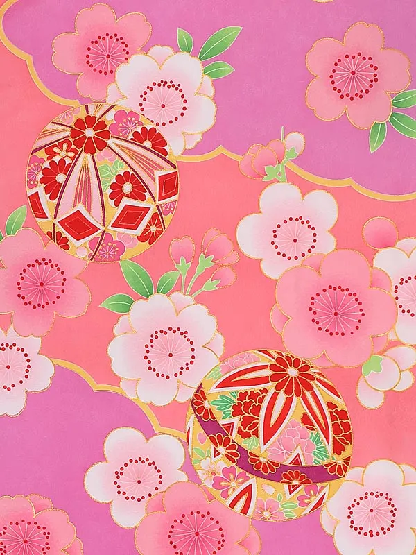 小学生卒業式かんたん袴(女の子) 9090ピンク紫まり桜×紺花刺しゅう