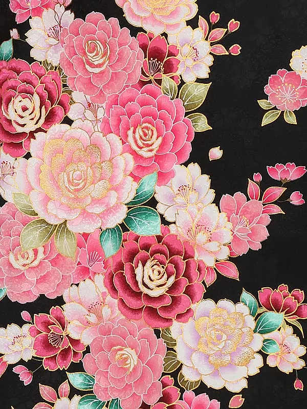 小学生卒業式かんたん袴(女の子) 9091黒地バラ×エンジ花刺しゅう