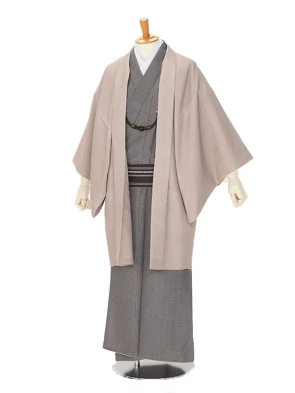 ﾒﾝｽﾞｱﾝｻﾝﾌﾞﾙ0046   M オークルベージュ格子×着物 茶格子