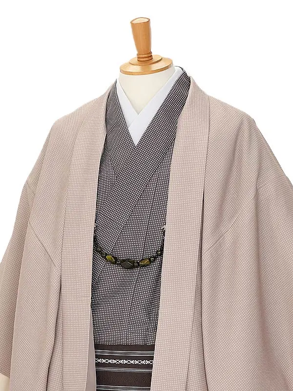 ﾒﾝｽﾞｱﾝｻﾝﾌﾞﾙ0046   M オークルベージュ格子×着物 茶格子