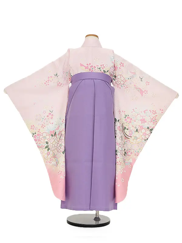 女児袴レンタル(7歳)7186 ピンクぼかし花桜まり×うす紫花刺しゅう