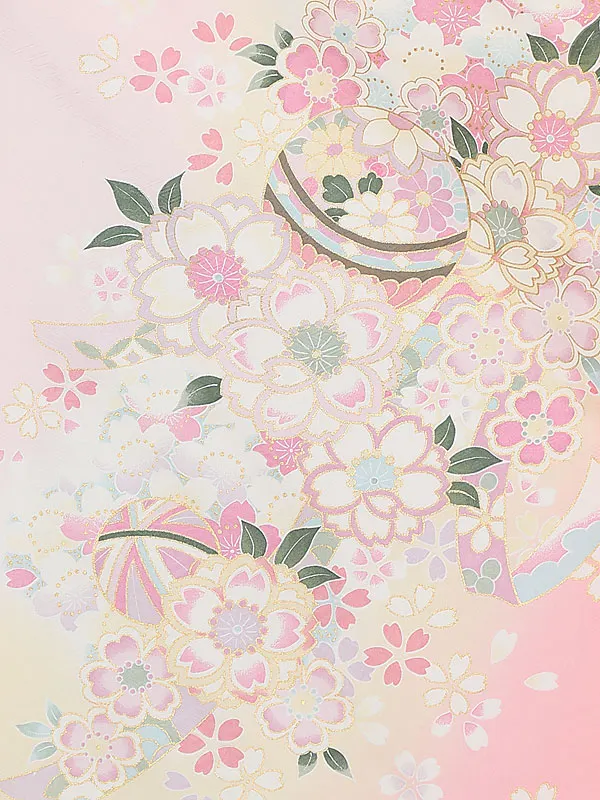 女児袴レンタル(7歳)7186 ピンクぼかし花桜まり×うす紫花刺しゅう