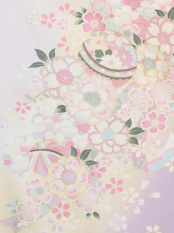 女児袴レンタル(7歳)7189  ラベンダーぼかし花桜まり×黒くすみピンク花