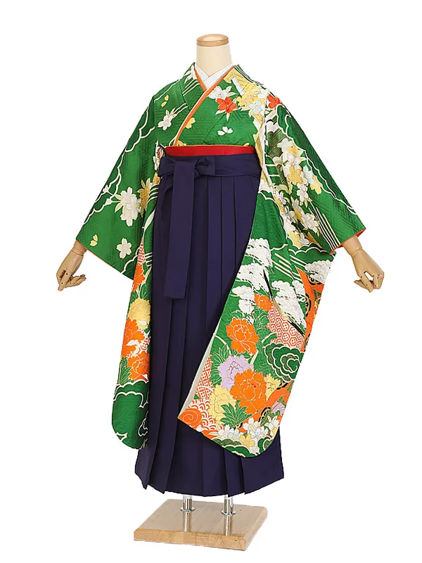 卒業式袴ﾚﾝﾀﾙ 1098 グリーン古典柄×紫