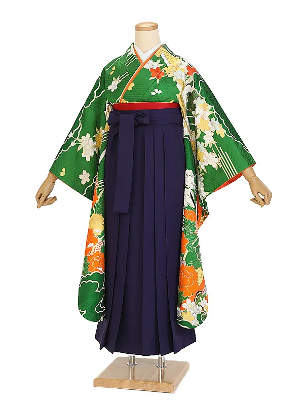 卒業式袴ﾚﾝﾀﾙ 1098 グリーン古典柄×紫