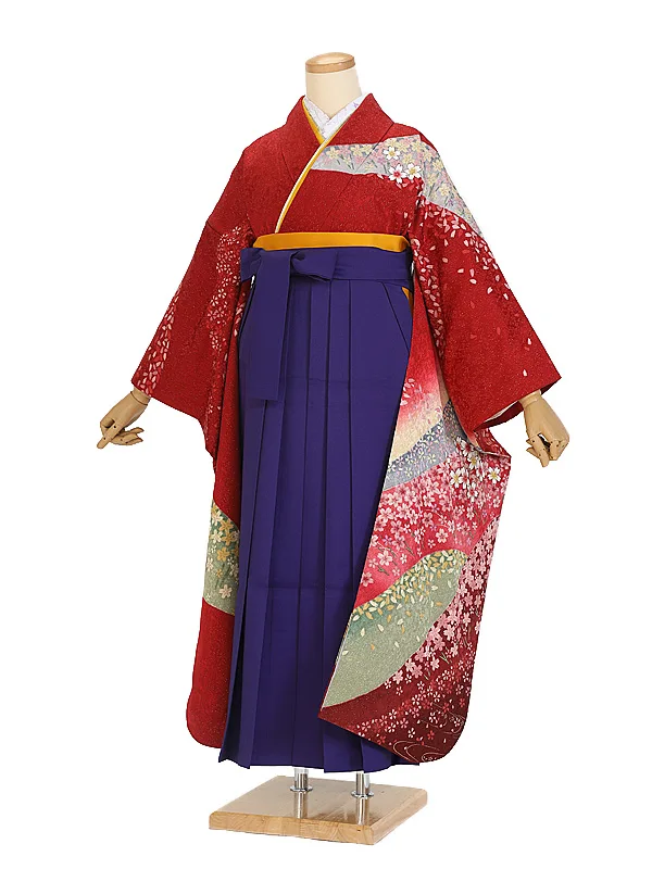 卒業式袴ﾚﾝﾀﾙ 1099 赤エンジラメ桜×紫