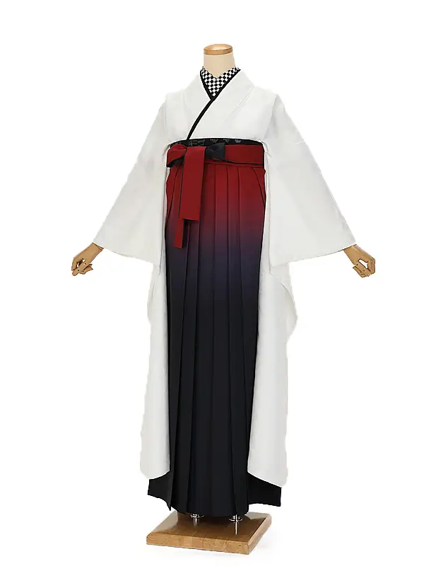 卒業式袴ﾚﾝﾀﾙ 1104 白 七宝×赤濃紺ぼかし