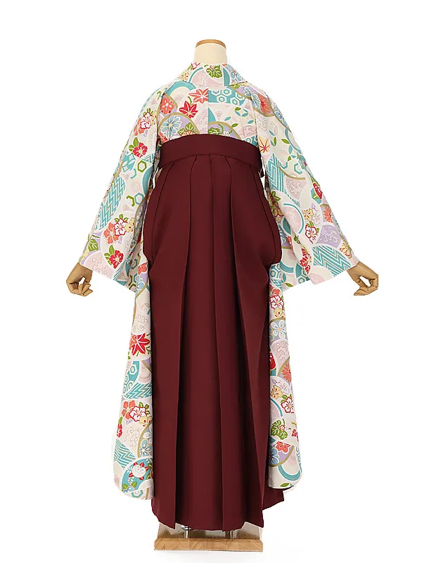 卒業式袴ﾚﾝﾀﾙ 1106 クリーム古典 四季の花×ボルドー