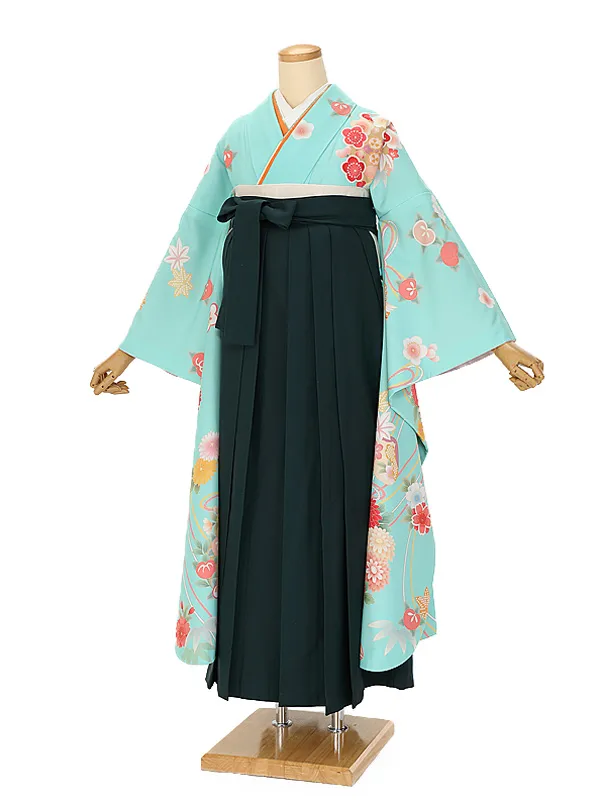 卒業式袴ﾚﾝﾀﾙ 1107 水色 華薬玉×ディープグリーン