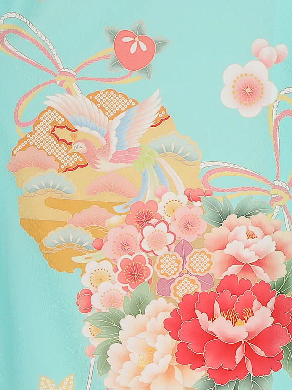 卒業式袴ﾚﾝﾀﾙ 1107 水色 華薬玉×ディープグリーン