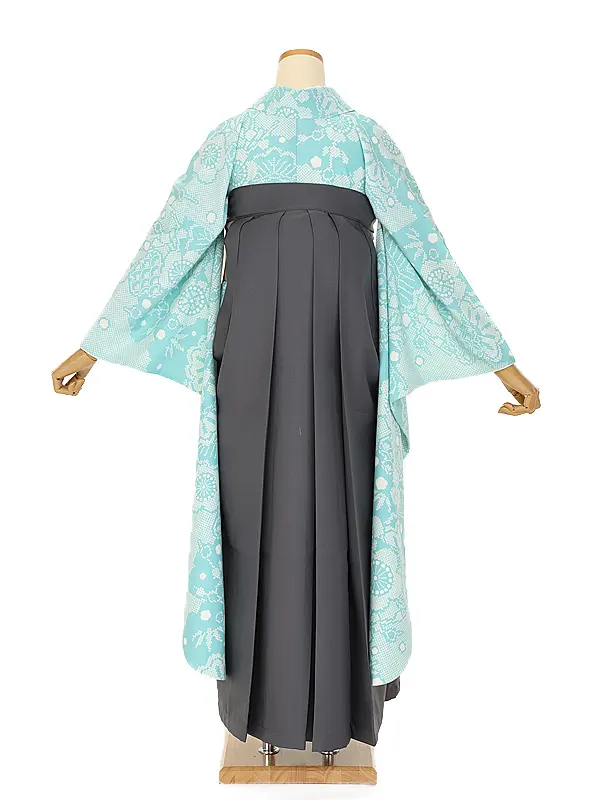 卒業式袴ﾚﾝﾀﾙ 1108  水色 かのこ柄 松竹梅×アッシュグレー