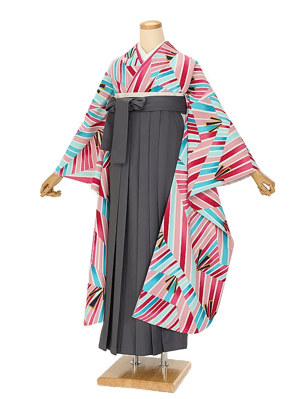 卒業式袴ﾚﾝﾀﾙ 1109   modernピンク ブルー×アッシュグレー