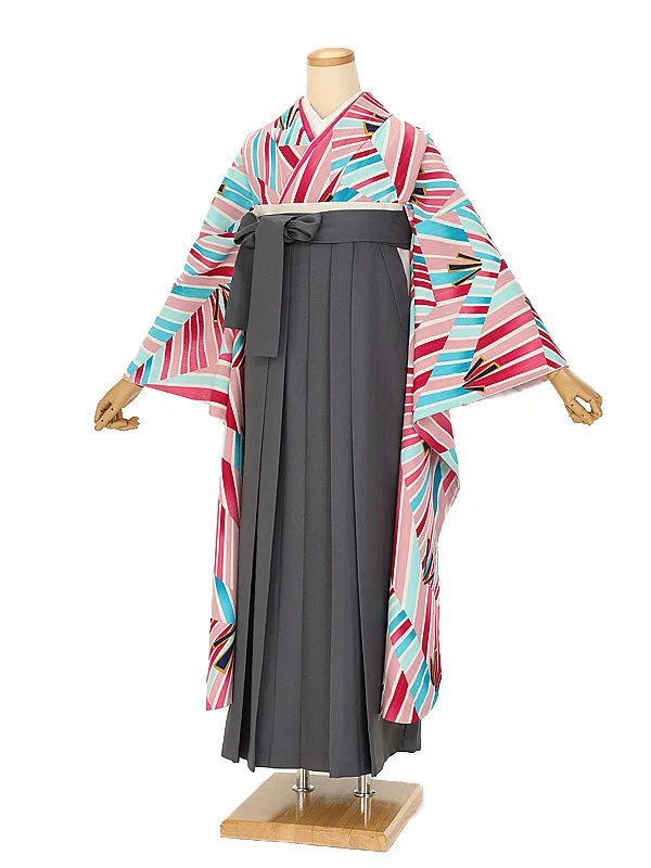 卒業式袴ﾚﾝﾀﾙ 1109   modernピンク ブルー×アッシュグレー