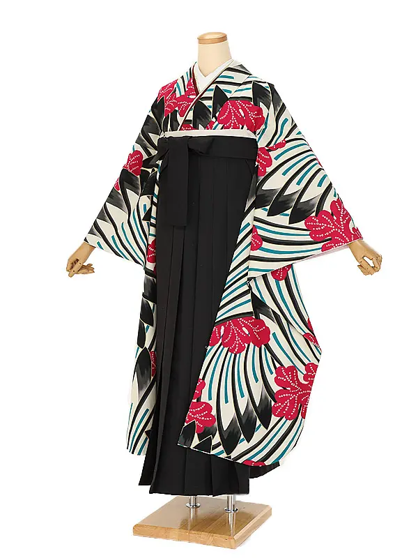 卒業式袴ﾚﾝﾀﾙ 1110 黒墨絵タッチローズエメ×黒