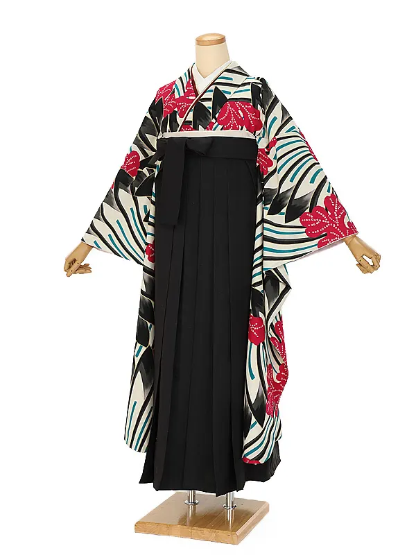 卒業式袴ﾚﾝﾀﾙ 1110 黒墨絵タッチローズエメ×黒