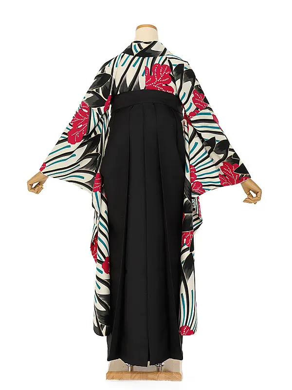 卒業式袴ﾚﾝﾀﾙ 1110 黒墨絵タッチローズエメ×黒