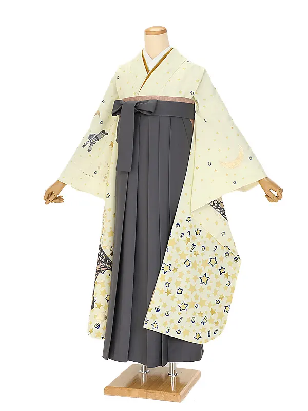 卒業式袴ﾚﾝﾀﾙ 1111 クリームDreamy  Modern×アッシュグレー