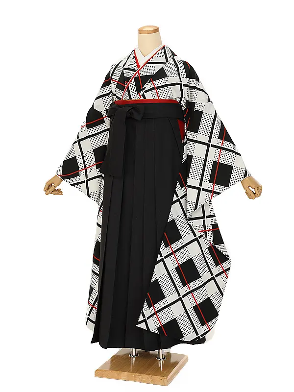 卒業式袴ﾚﾝﾀﾙ 1113 Modern黒 赤ライン×黒