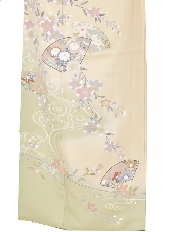 附下0028　黄扇面に流水