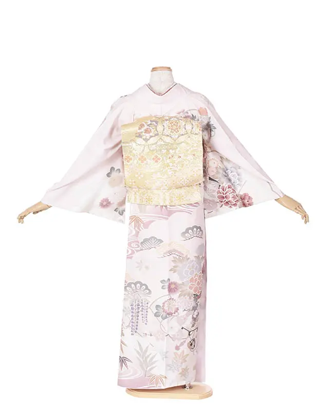 訪問着 0066薄ピンク四季花