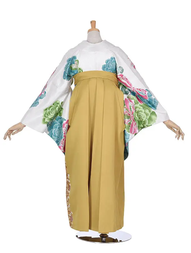 卒業袴レンタル0320白薔薇マスタード袴