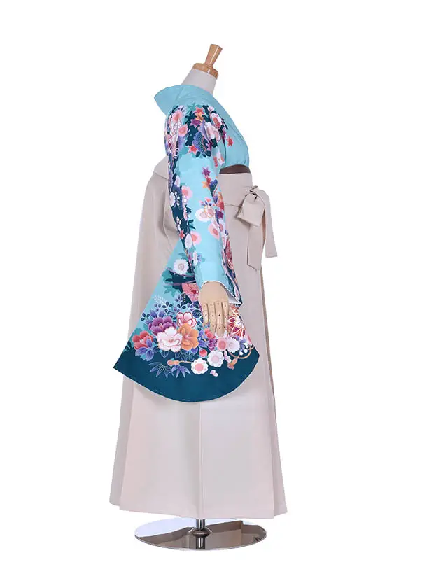 卒業袴ﾚﾝﾀﾙ0323水色小花ベージュ袴